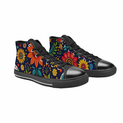 WOMEN'S Sunflowers And Skulls High Top Canvas Wallpaper Art Shoes