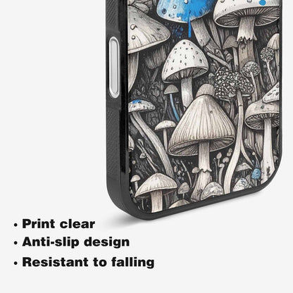 iPhone 16 Case — Mushrooms General Black Blue Ink Mushrooms, Custom Designed Case Cover