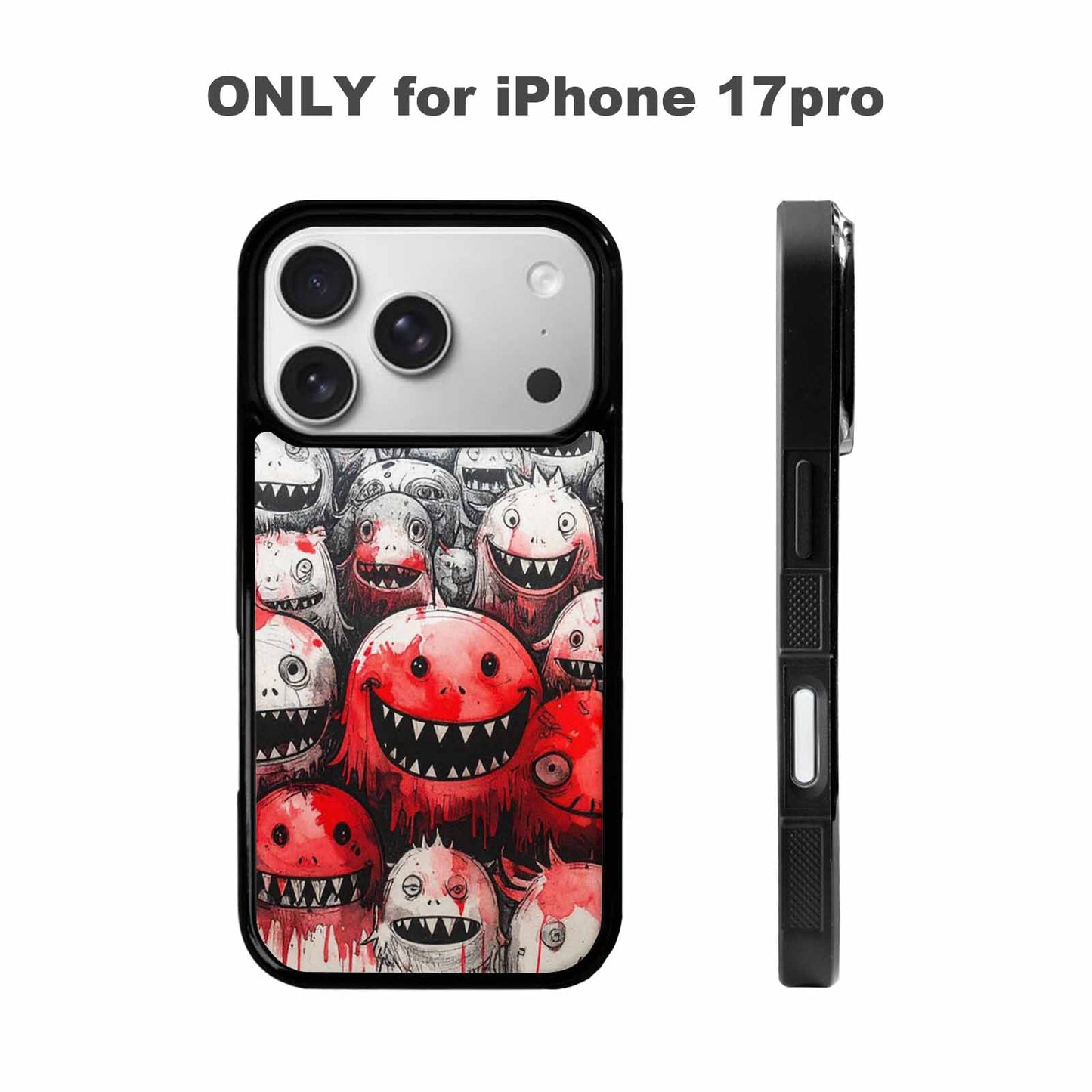 iPhone 17 Pro Case — Black Red Ink Monsters General Cartoon, Original Design Phone Case
