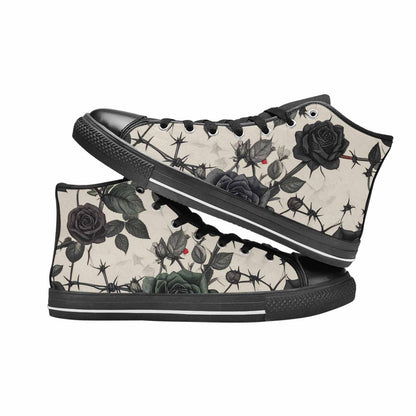 MEN'S Black Gothic Rose High Top Canvas Neon Fantasy Custom Sneakers