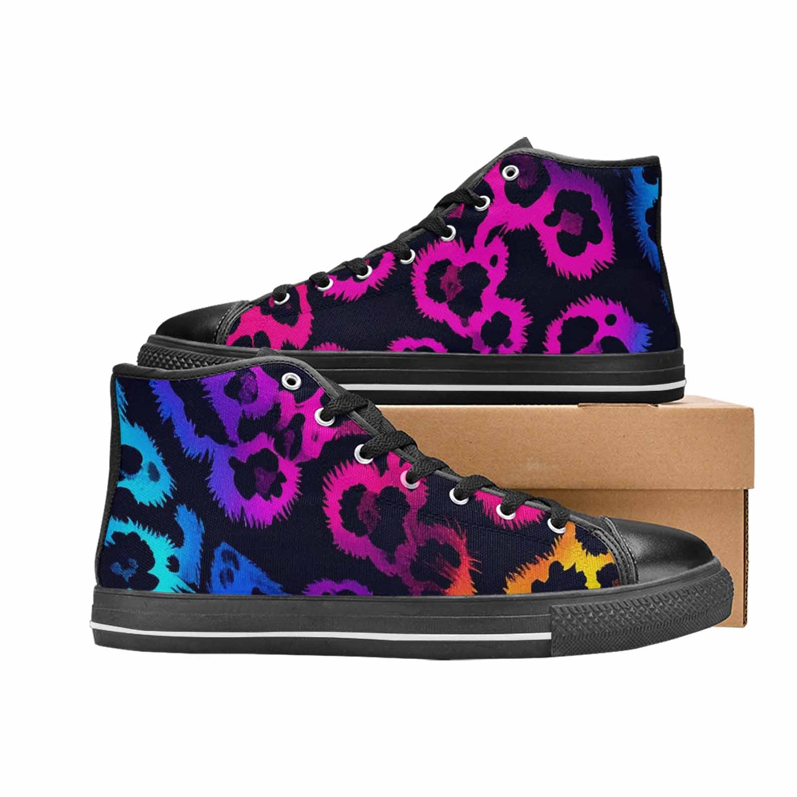 WOMEN'S Leopard Print Neon High Top Canvas Neon Fantasy Custom Sneakers