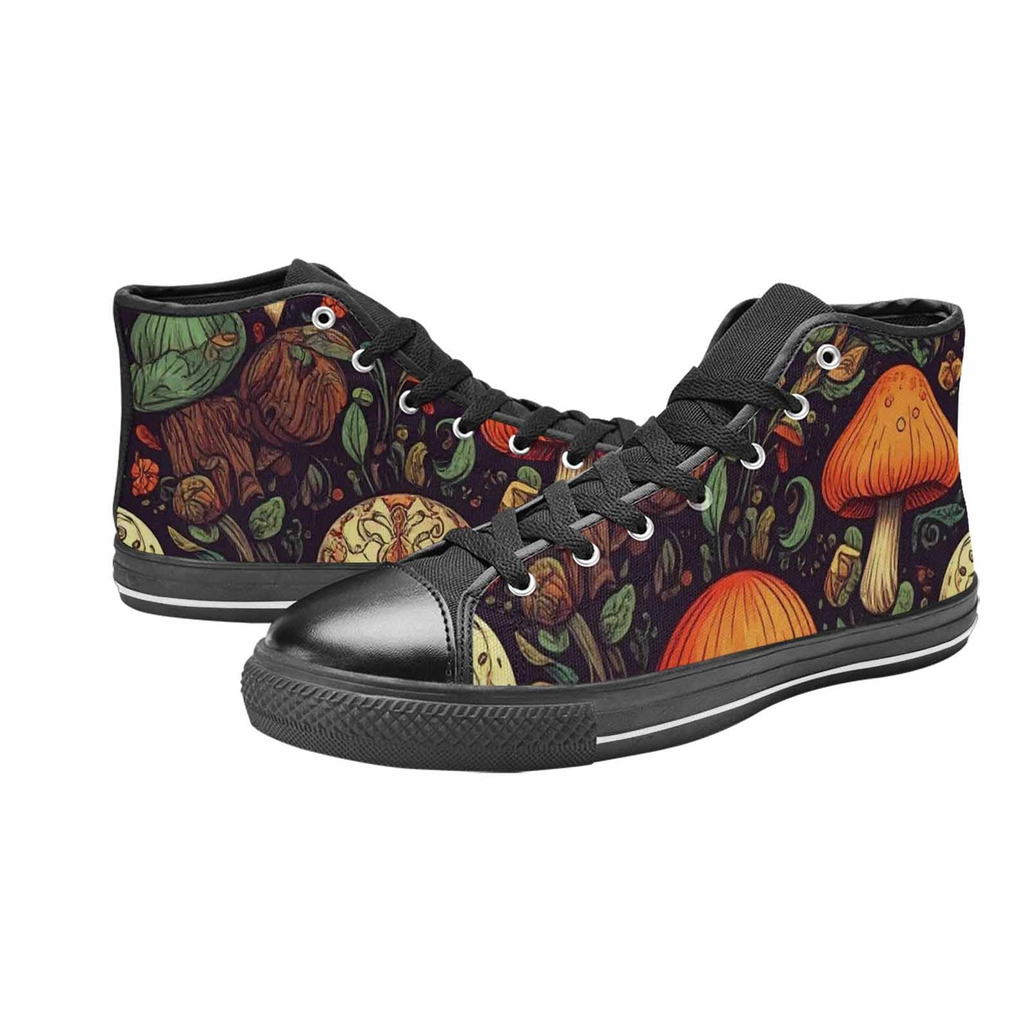WOMEN'S Mushrooms And Skulls High Top Canvas Dark Academia Sneakers