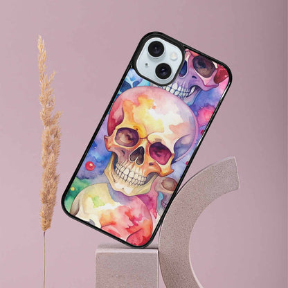 iPhone 15 Plus Case — Kulls Watercolor Skulls Small Skull Pattern, Customized Protective Case
