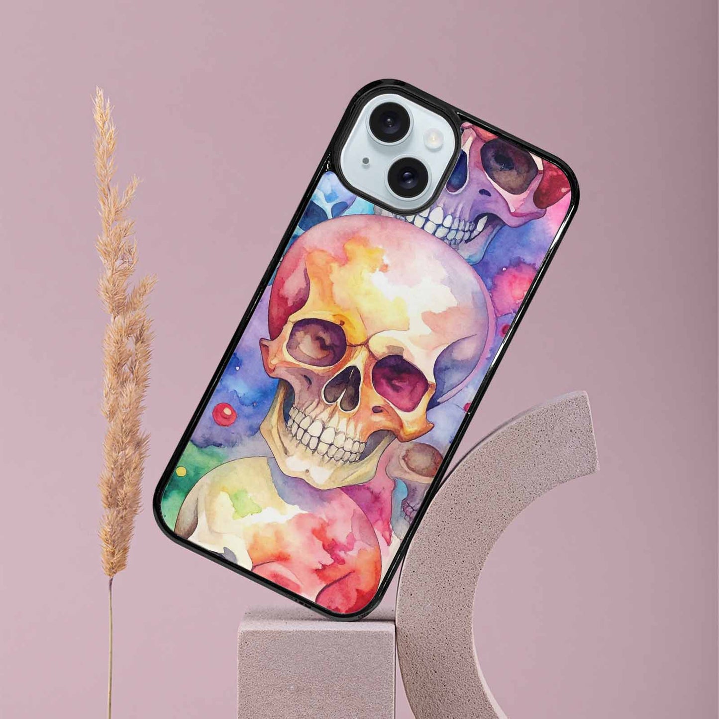 iPhone 15 Plus Case — Kulls Watercolor Skulls Small Skull Pattern, Original Design Phone Case