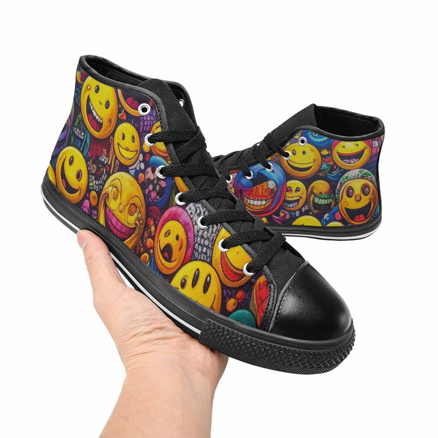 WOMEN'S Yellow Smiley Face High Top Canvas Y2K Custom Shoes