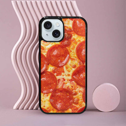 iPhone 15 Case — Pepperoni Pizza Background Art Filling Entire, Original Design Phone Case