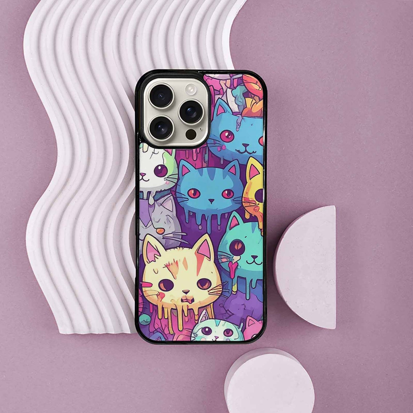 iPhone 16 Pro Max Case — Pastel Gore Cat Character Pattern Hundreds, Custom Print Case Cover