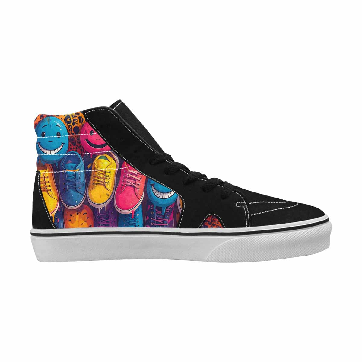 MEN'S Smiley Faces High Top Canvas Wallpaper Art Sneakers