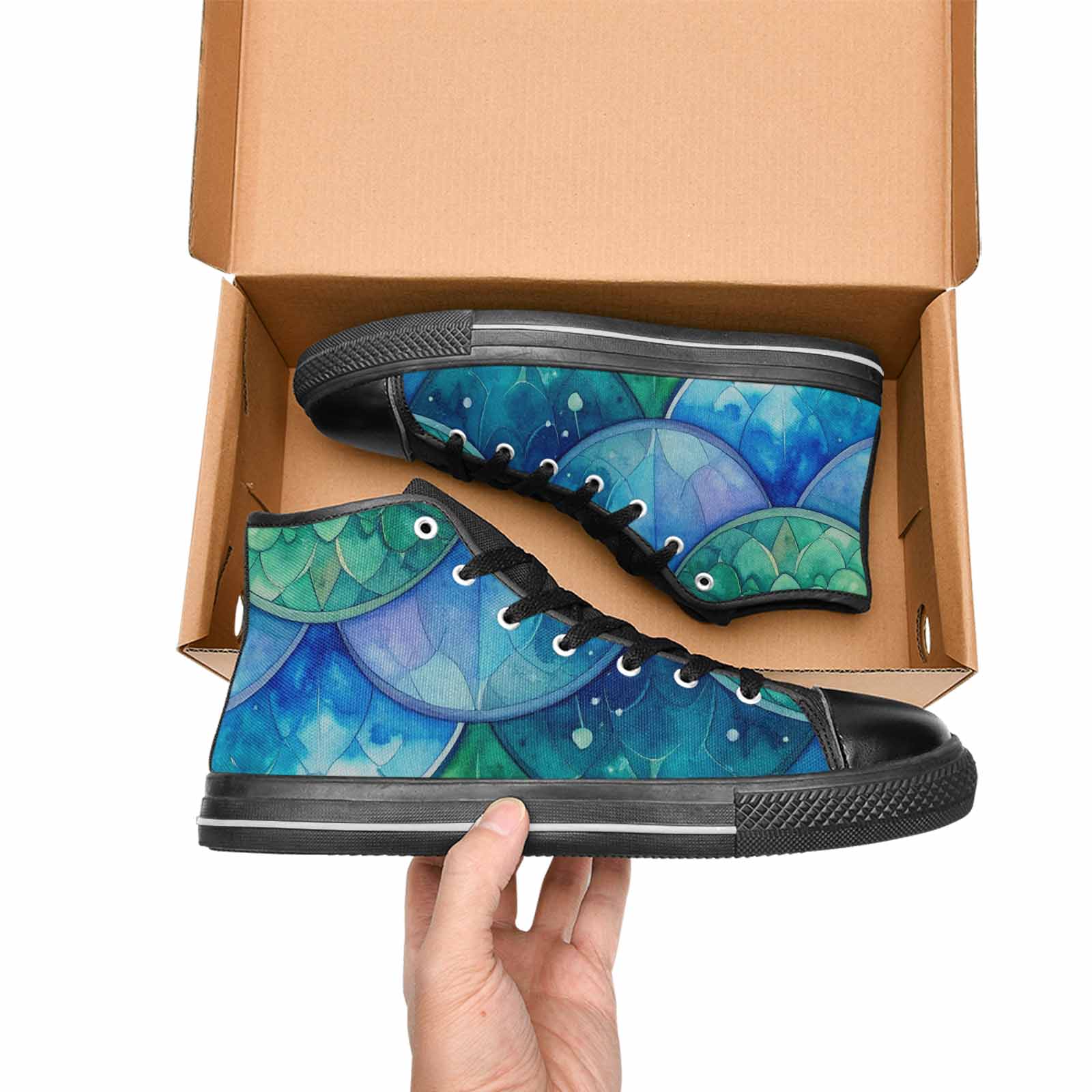 WOMEN'S Mermaid Scale High Top Canvas Wallpaper Art Custom Sneakers