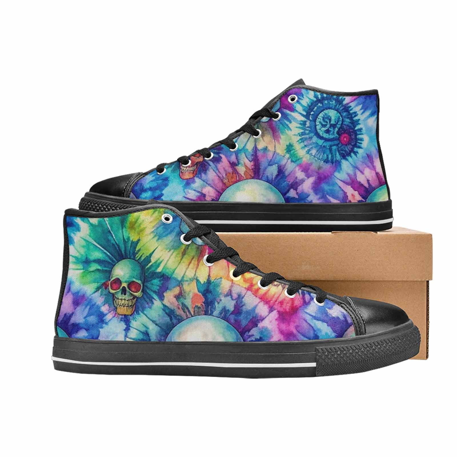 MEN'S Tie Dye Skulls Print High Top Canvas Surreal Custom Sneakers