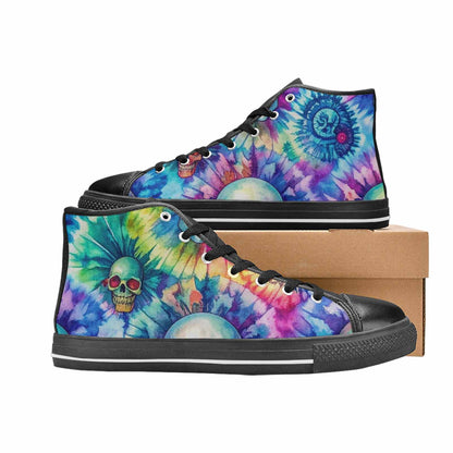 MEN'S Tie Dye Skulls Print High Top Canvas Surreal Custom Sneakers