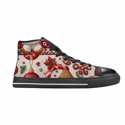 MEN'S Christmas Holly Snowflake High Top Canvas Wallpaper Art Custom Sneakers