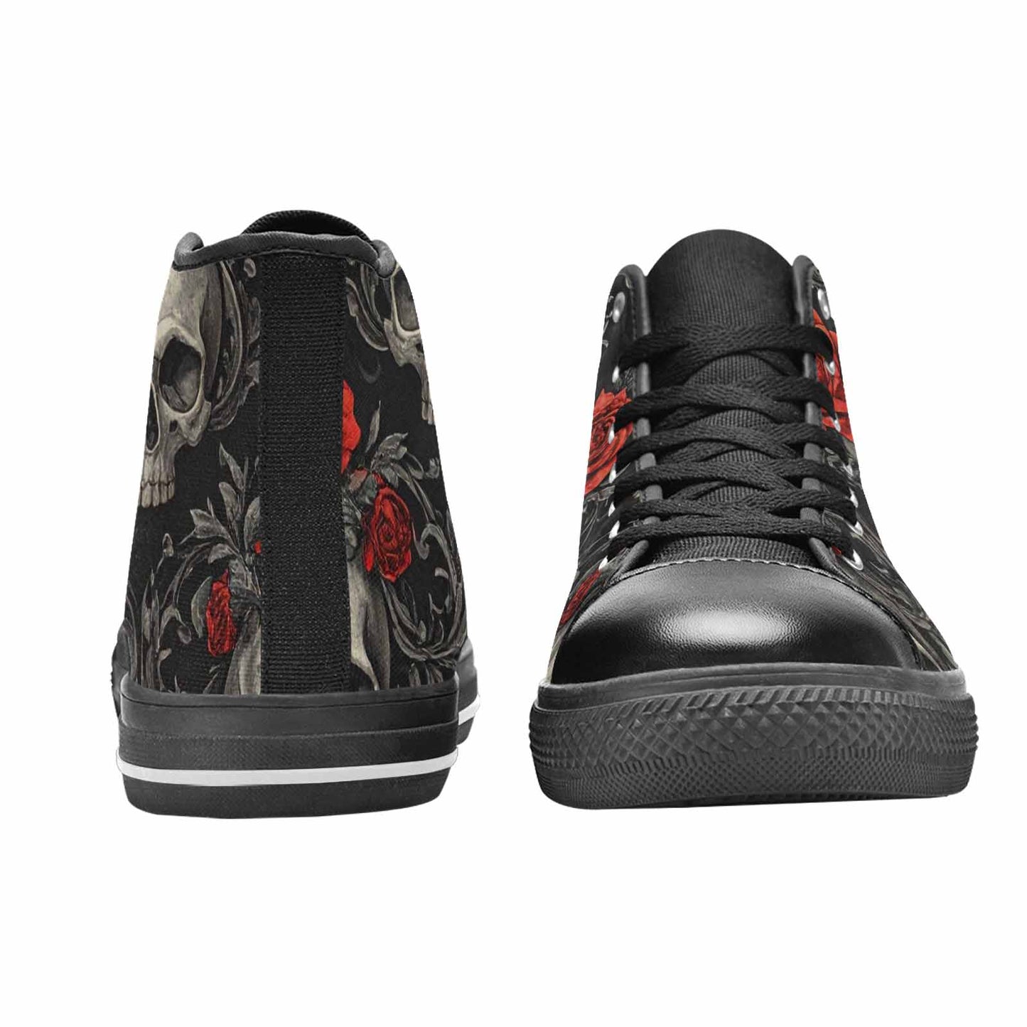 WOMEN'S Skulls Roses Fine Line High Top Canvas Vibrant Chaos Custom Shoes