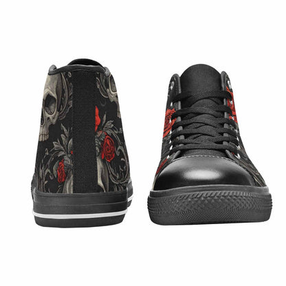 WOMEN'S Skulls Roses Fine Line High Top Canvas Vibrant Chaos Custom Shoes