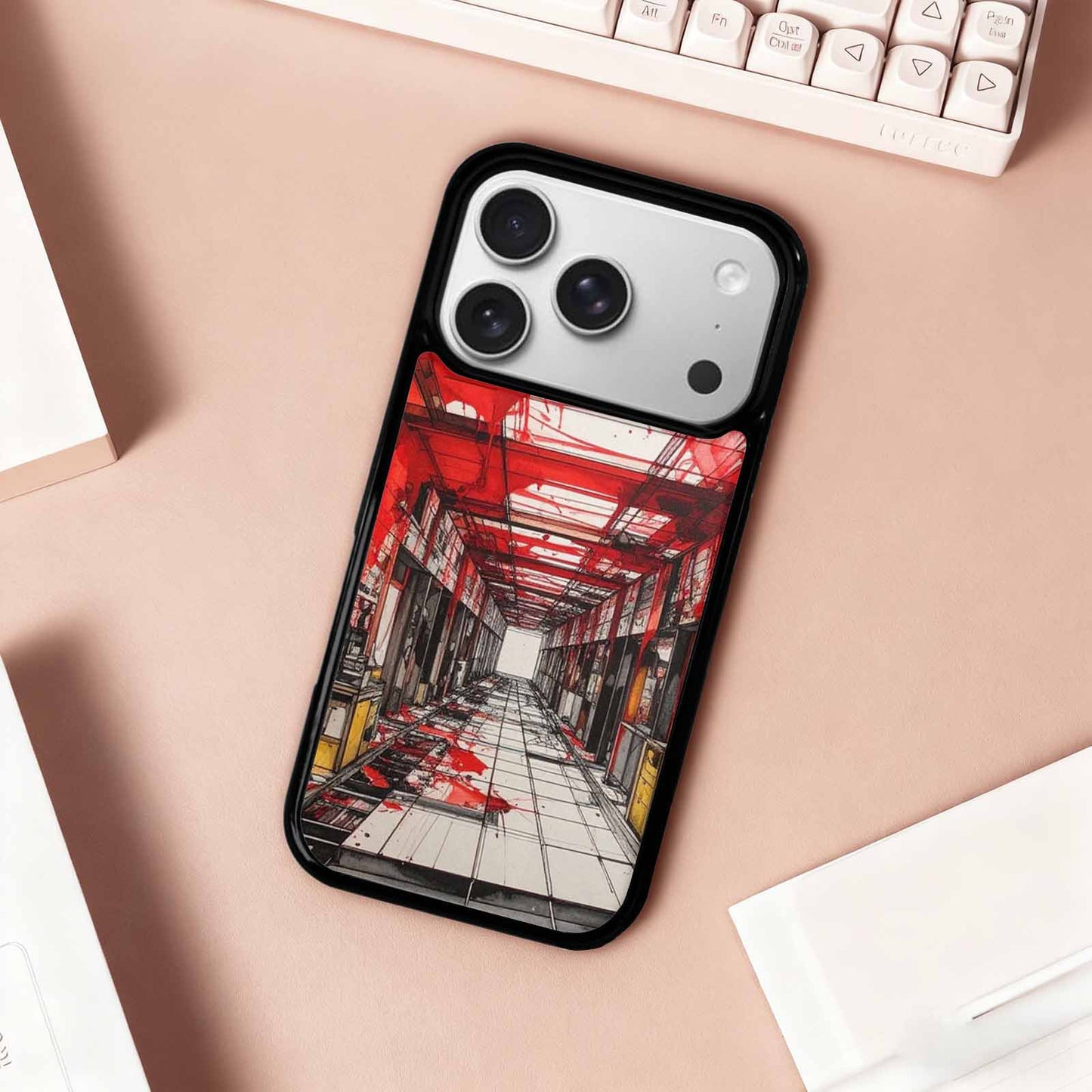 iPhone 17 Pro Case — Liminal Space Fragment Black Red Galaxy, Custom Printed Phone Case