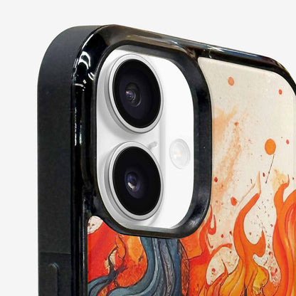 iPhone 16 Plus Case — Flame Burst Black Red Ink Flame, Custom Art Phone Cover