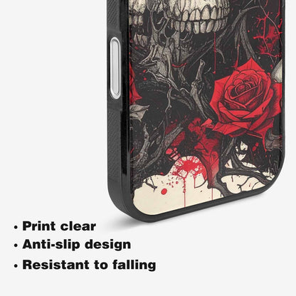 iPhone 16 Case — Skull And Roses Black Red Ink, Custom Printed Phone Case