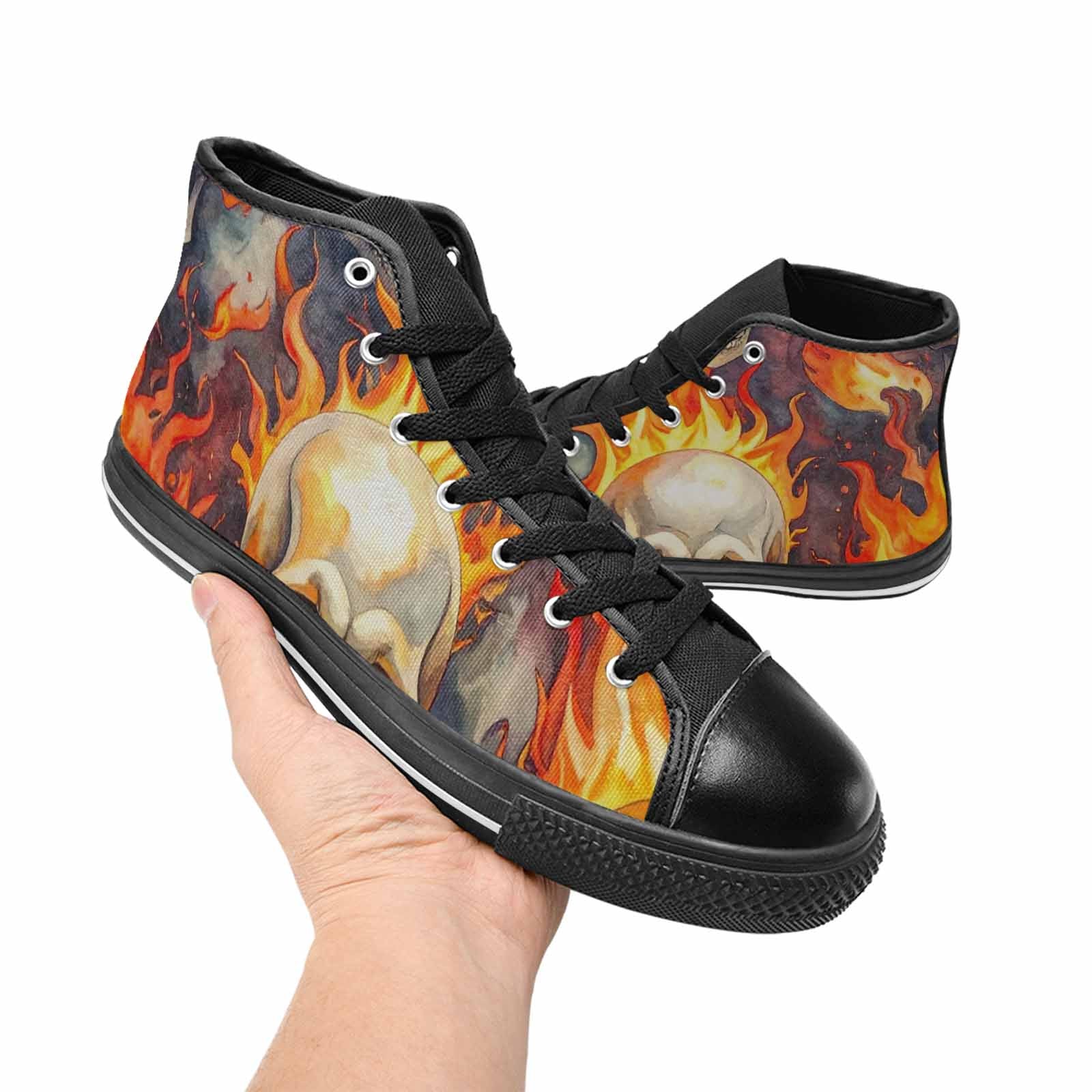 WOMEN'S Skulls - Flaming High Top Canvas Dreamcore Custom Sneakers