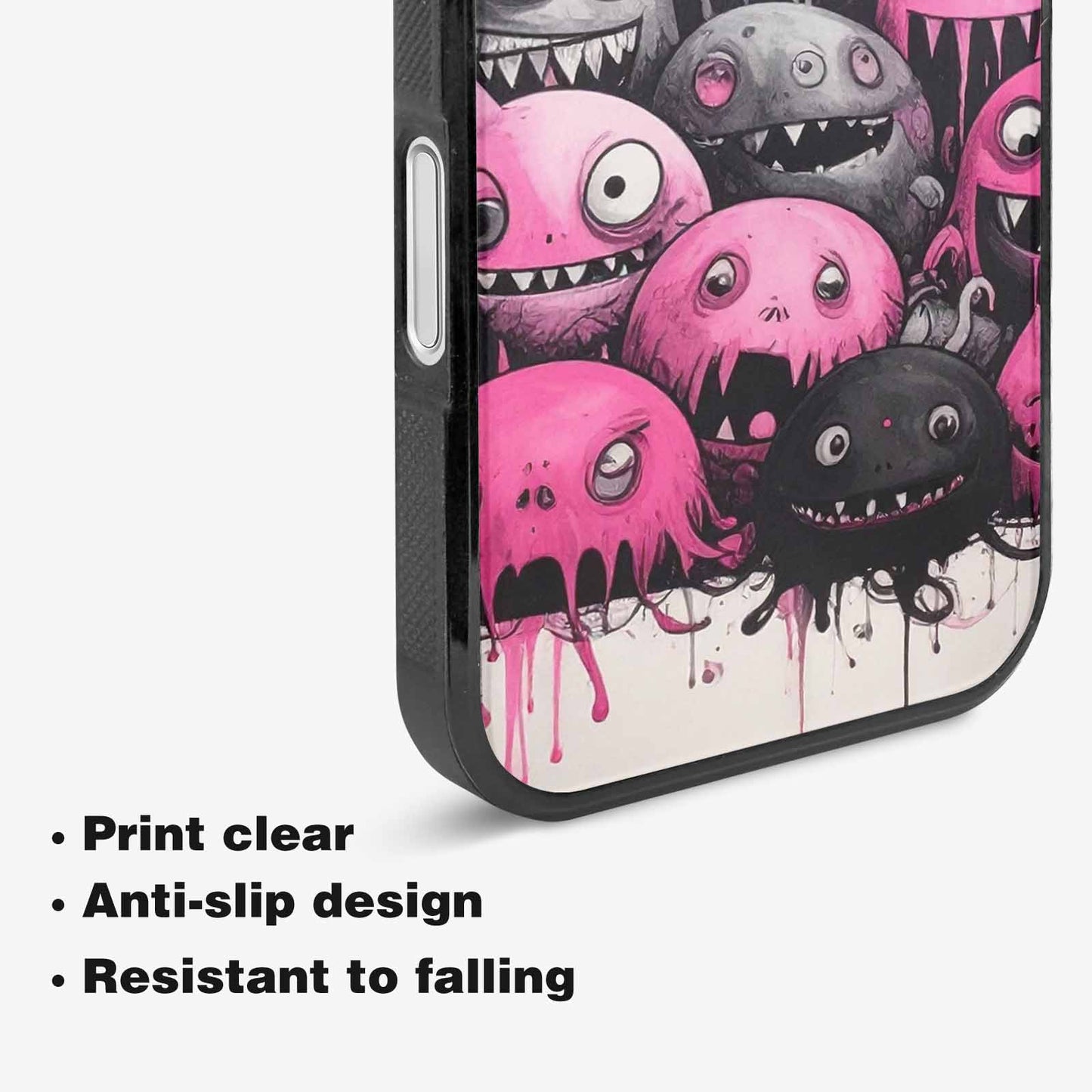 iPhone 16 Case — Monsters General Black Pink Ink Cartoon, Custom Printed Phone Case