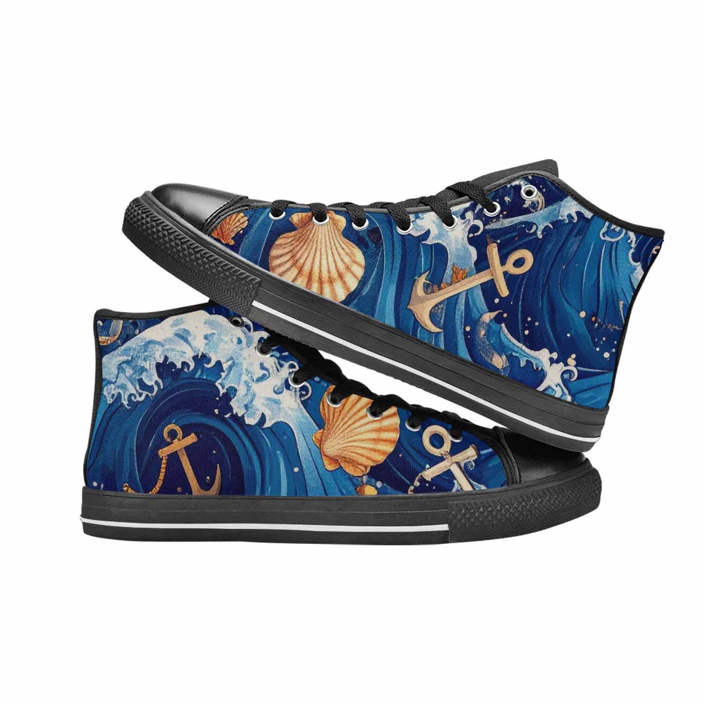 MEN'S Ocean Wave High Top Canvas Aesthetic Custom Sneakers
