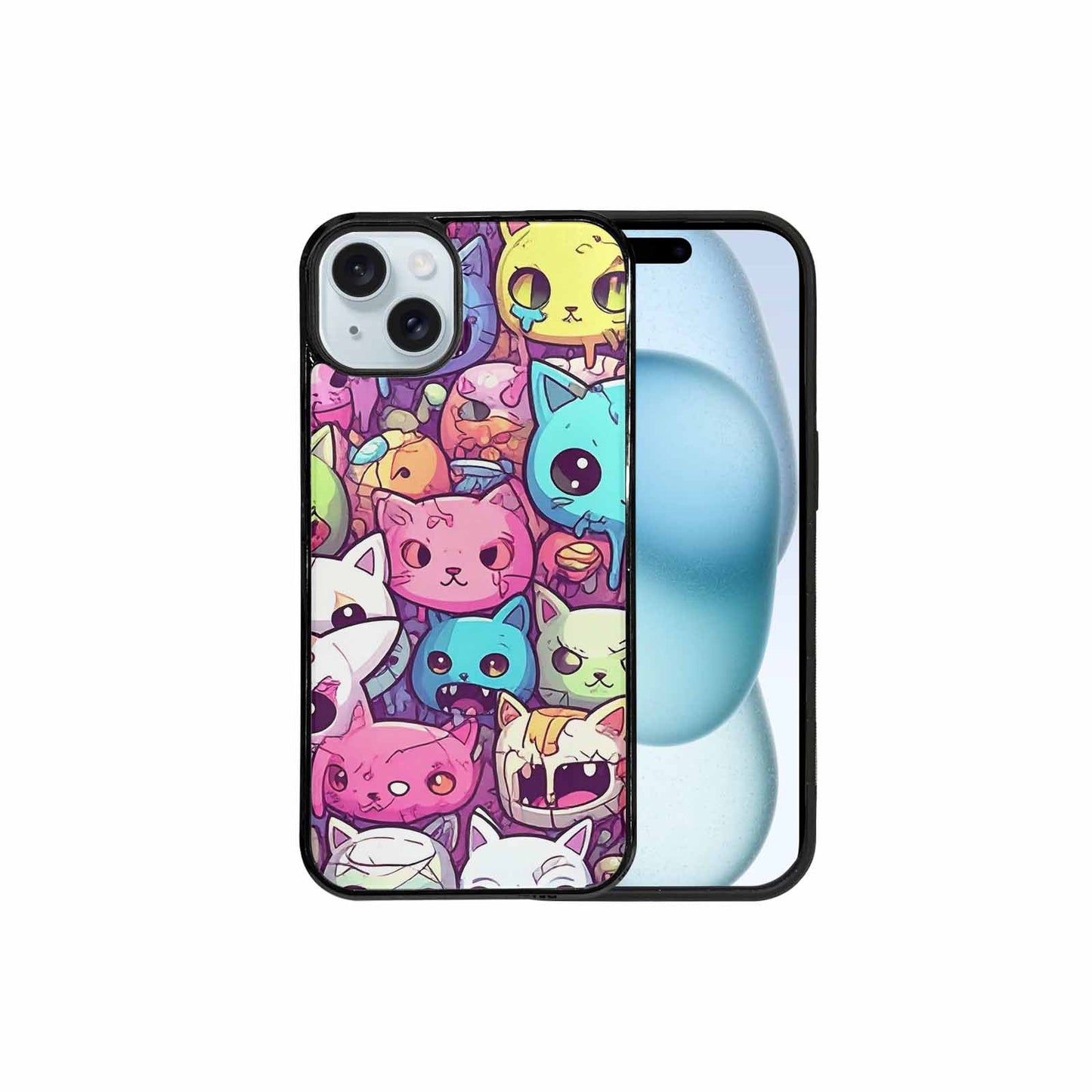 iPhone 15 Plus Case — Pastel Gore Cat Character Pattern Hundreds, Custom Designed Case Cover