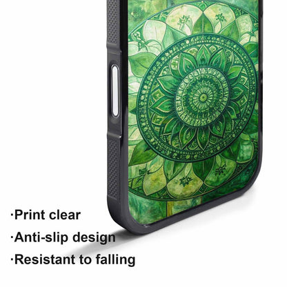iPhone 17 Pro Case — Green Mandala Bohemian Print Edge Original, Personalized Phone Case