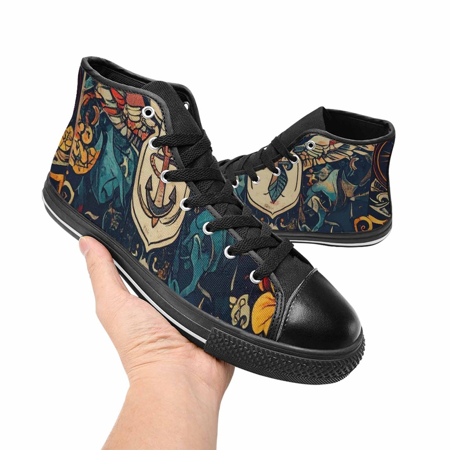WOMEN'S Old School Tattoo High Top Canvas Neon Fantasy Custom Sneakers