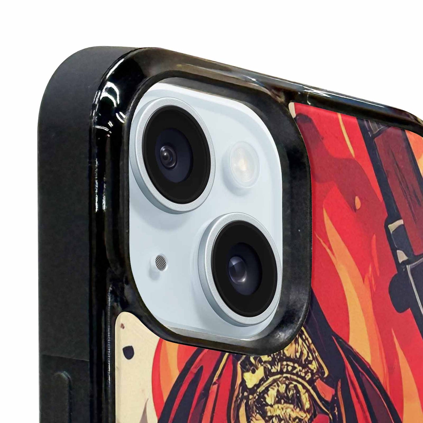 iPhone 15 Case — Firefighter Pattern Flames Axes Helmets Seamless, Unique Phone Case Design