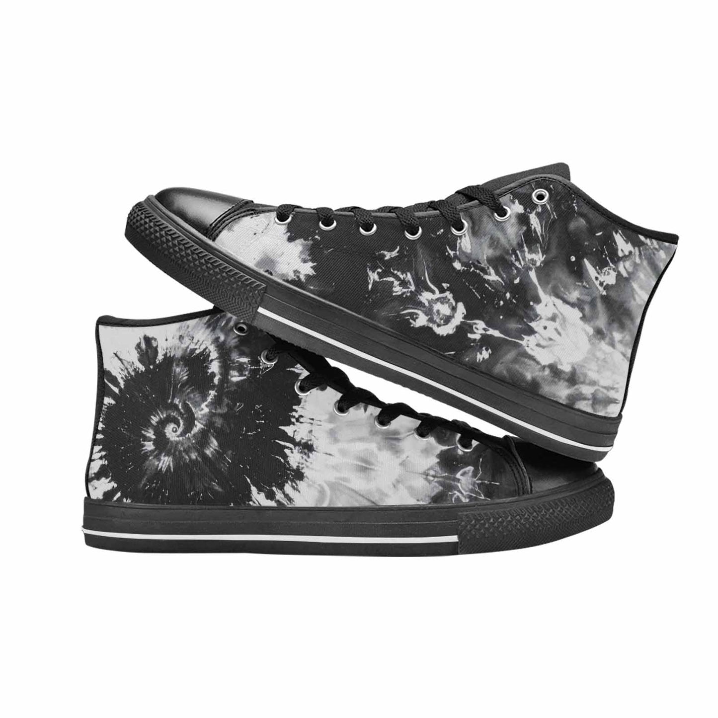 WOMEN'S Tie Dye Acid Wash Black White High Top Canvas Wallpaper Art Custom Sneakers
