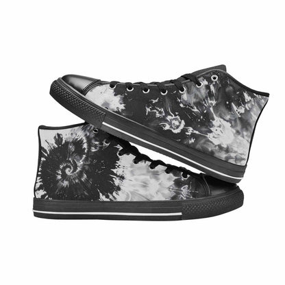 WOMEN'S Tie Dye Acid Wash Black White High Top Canvas Wallpaper Art Custom Sneakers