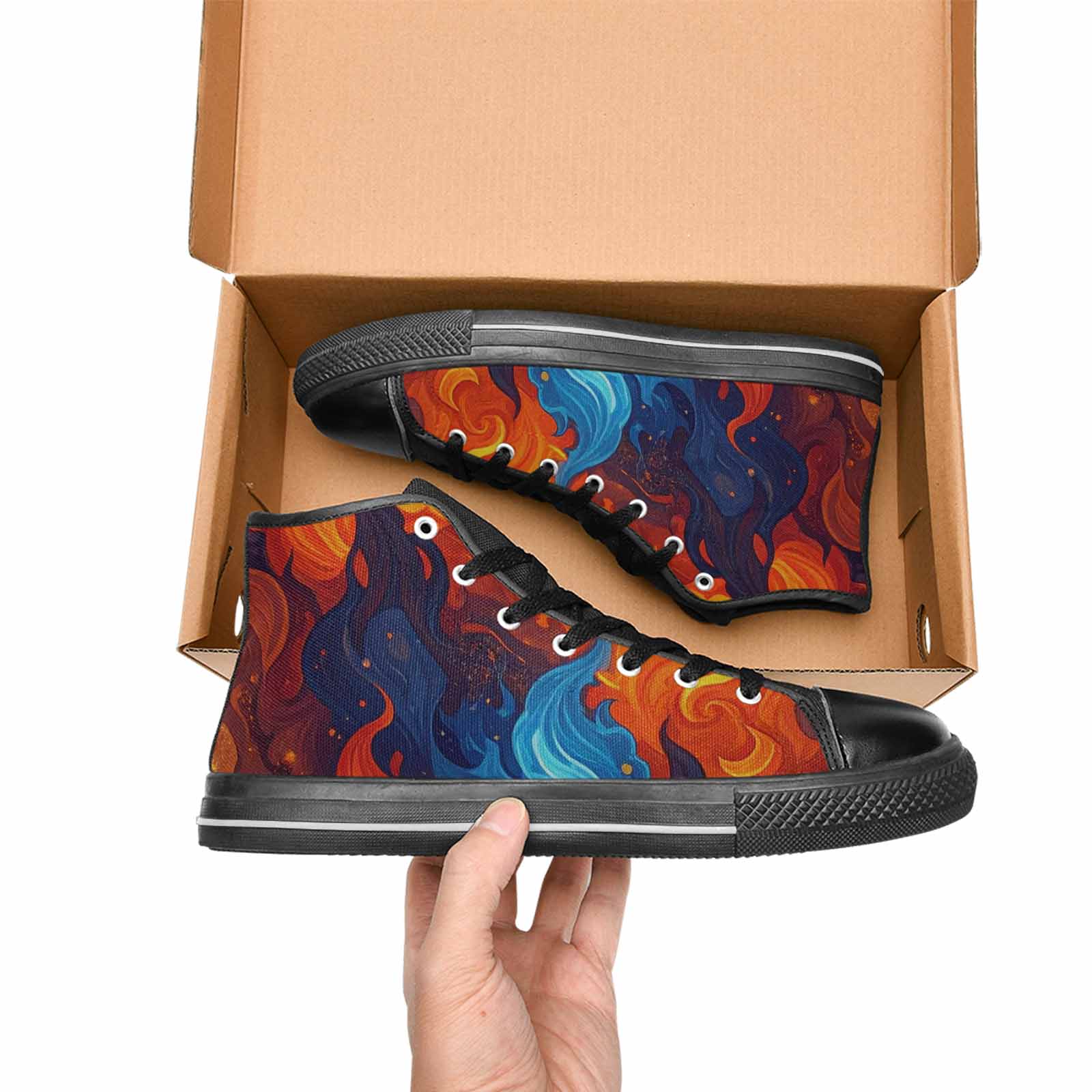 MEN'S Fire Flame High Top Canvas Grunge Custom Shoes