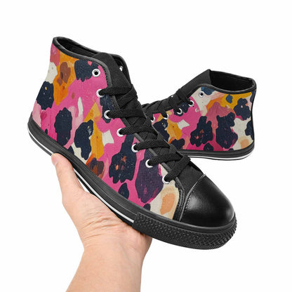 WOMEN'S Cow Animal Print High Top Canvas Dark Academia Custom Sneakers