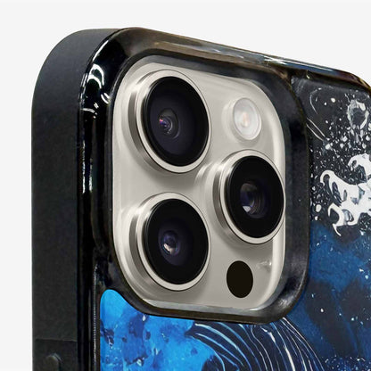 iPhone 16 Pro Max Case — Nautical Wave Black Blue Ink Wave, Custom Print Case Cover