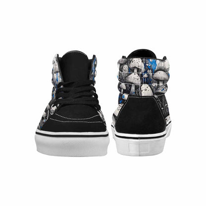 MEN'S Mushrooms Black & Blue Ink High Top Canvas Custom Design Dark Academia Limited Edition Sneakers