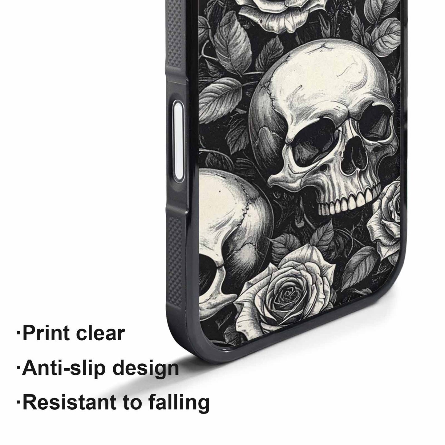 iPhone 17 Pro Case — Skulls Roses Black Ink Gothic Skulls, Unique Phone Case Design