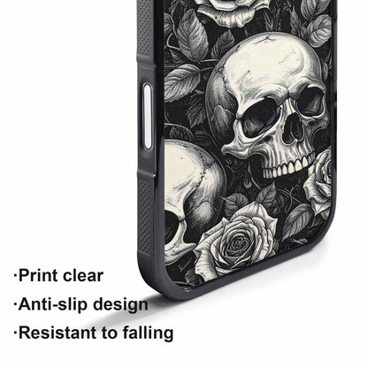 iPhone 17 Pro Case — Skulls Roses Black Ink Gothic Skulls, Unique Phone Case Design