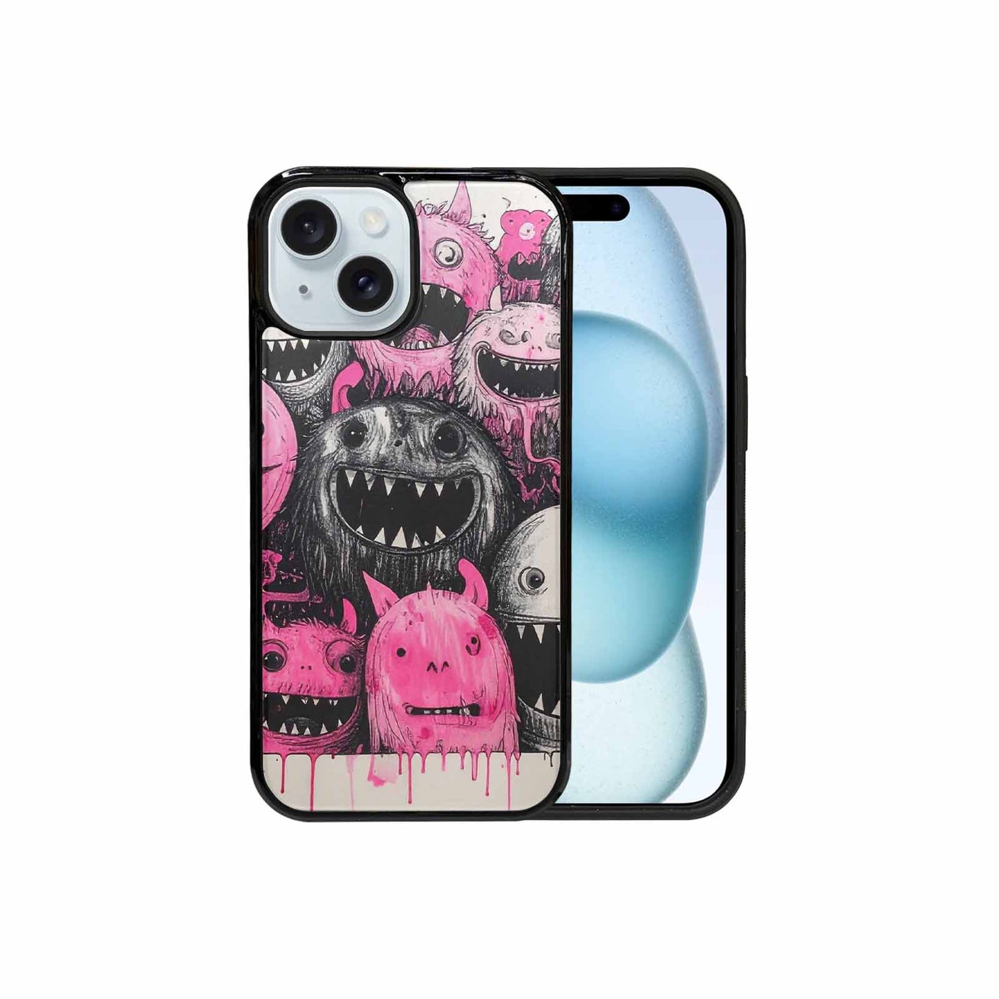 iPhone 15 Case — Monsters General Black Pink Ink Cartoon, Original Design Phone Case