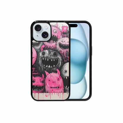 iPhone 15 Case — Monsters General Black Pink Ink Cartoon, Original Design Phone Case