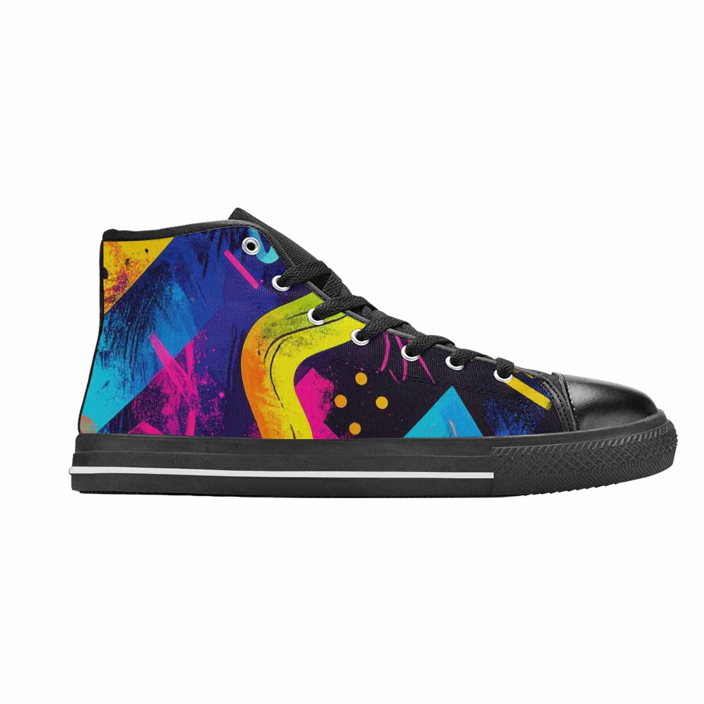 WOMEN'S Memphis Squiggles Triangles Dots High Top Canvas Neon Fantasy Shoes