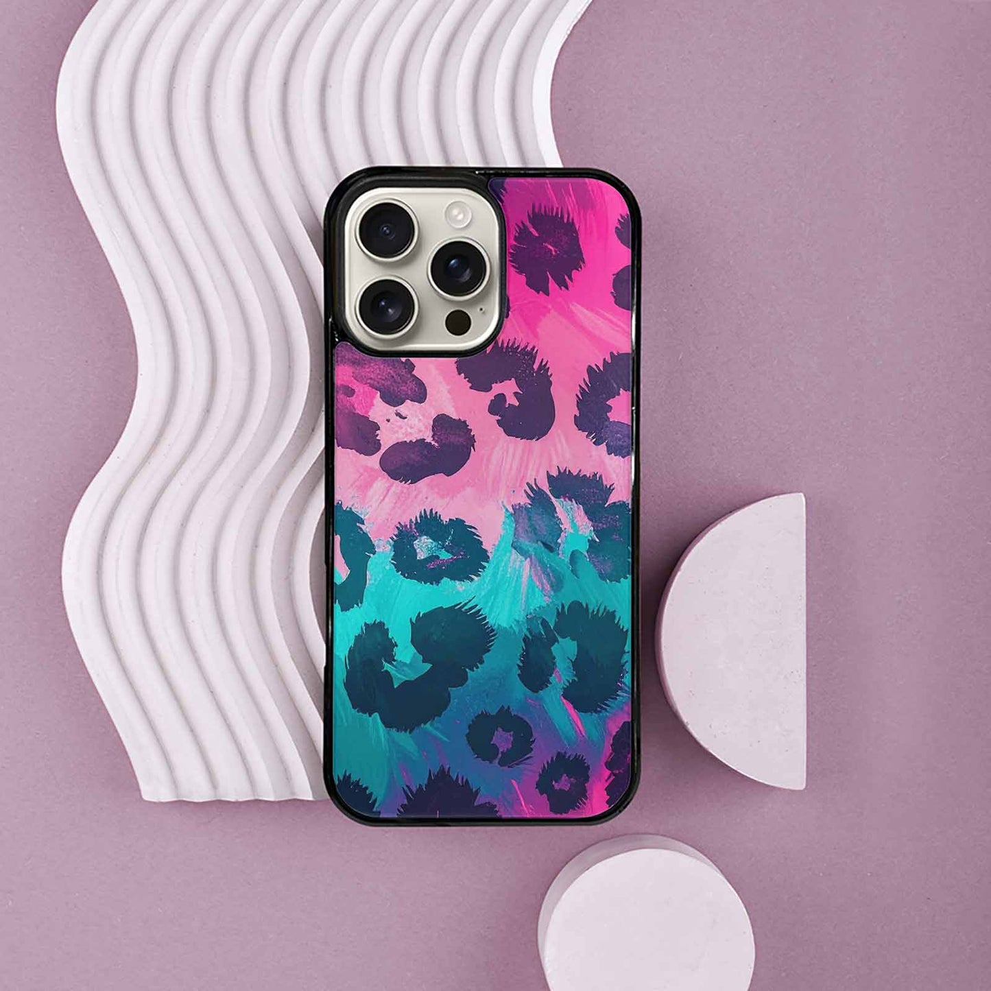 iPhone 16 Pro Max Case — Leopard Neon Pink Teal Airbrush, Unique Phone Case Design