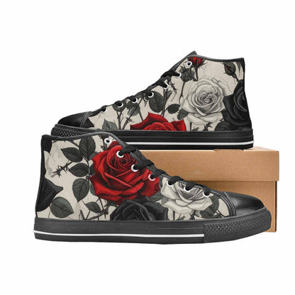 MEN'S Black Gothic Rose High Top Canvas Wallpaper Art Custom Sneakers