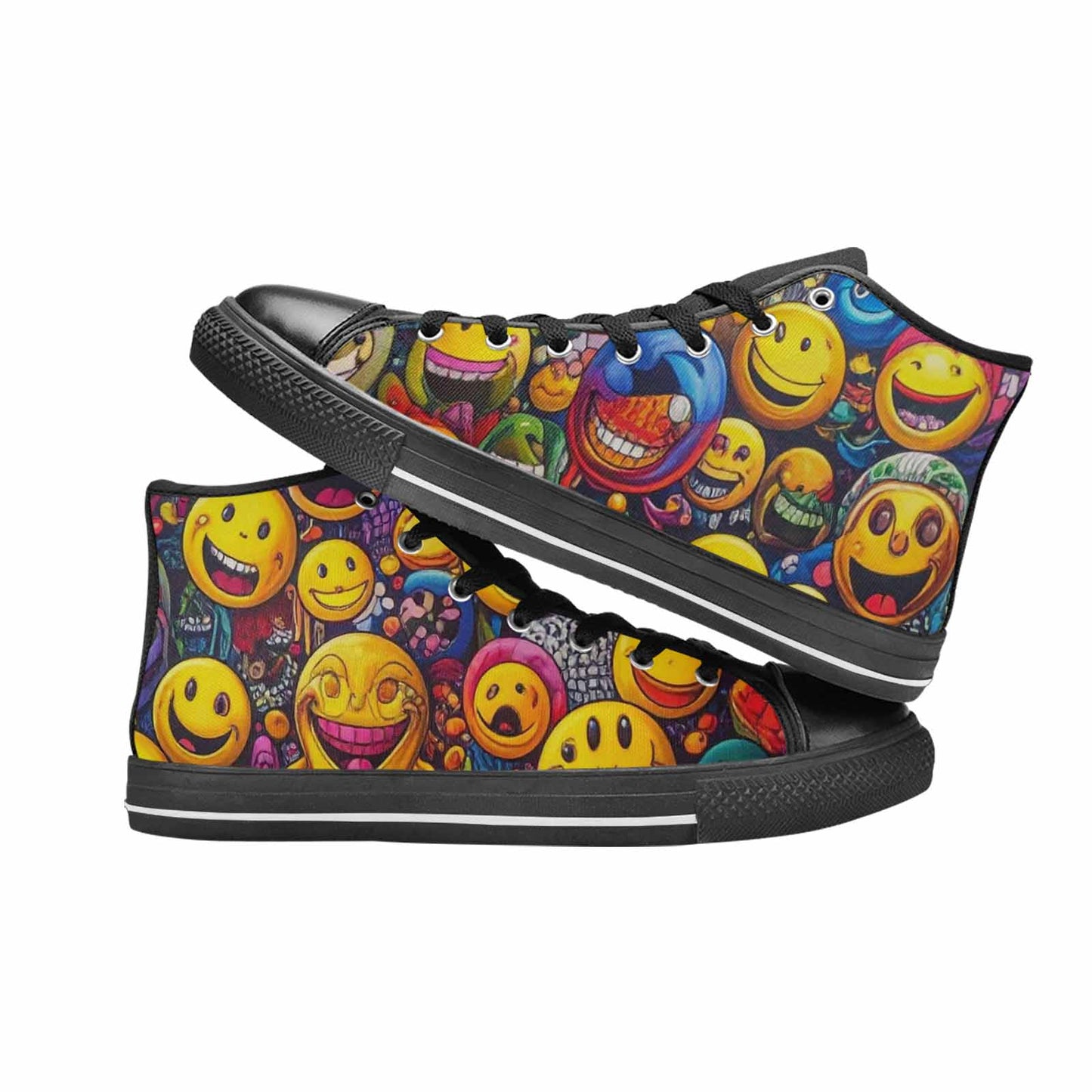 WOMEN'S Yellow Smiley Face High Top Canvas Y2K Custom Shoes