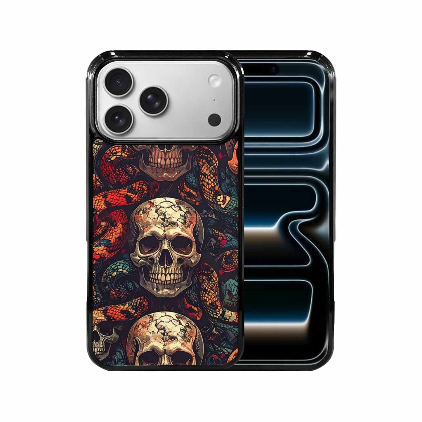 iPhone 17 Pro Max Case — Snake Skulls Print Gothic Skulls, Custom Made Phone Cover