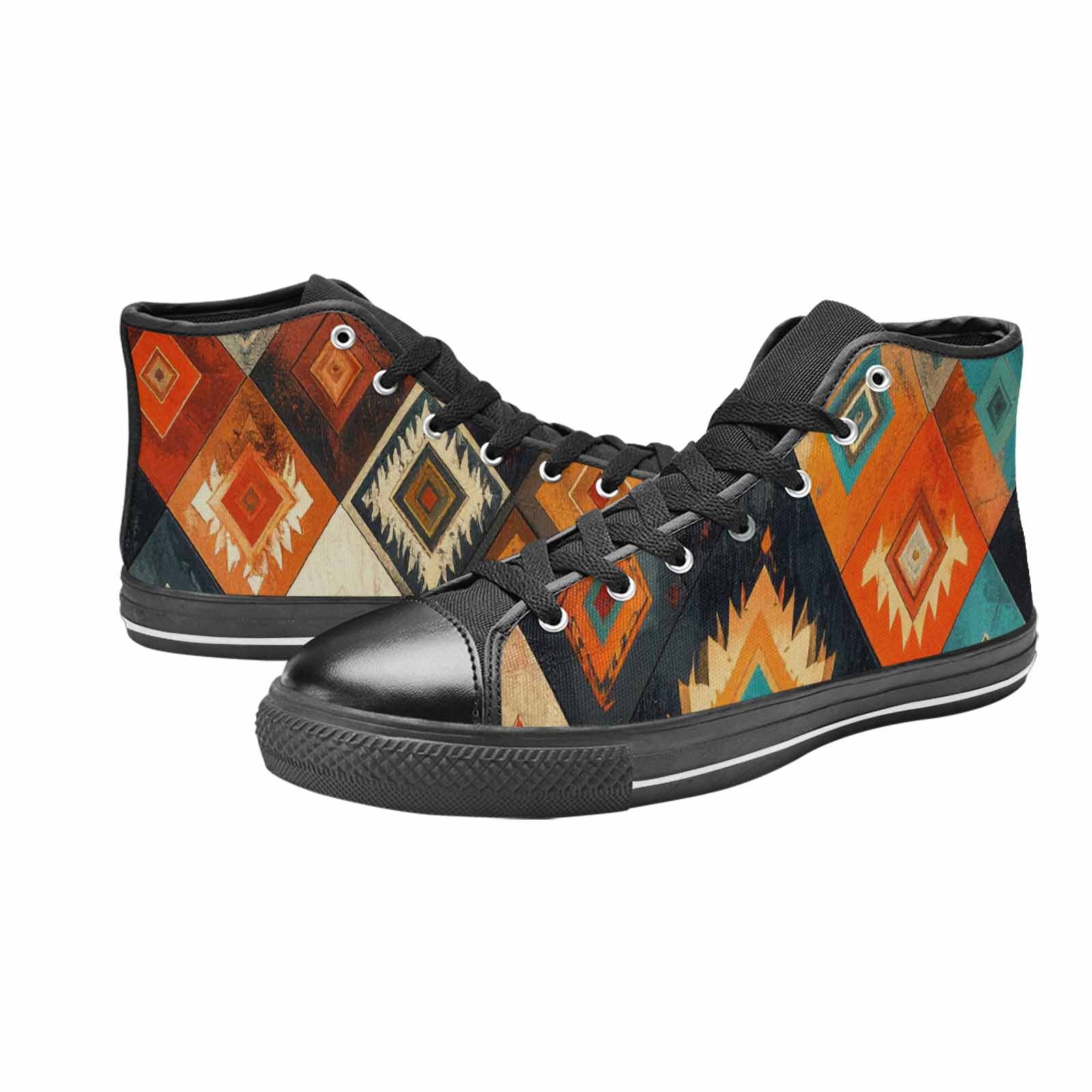 MEN'S Southwestern Geometric Diamond High Top Canvas Dark Academia Shoes
