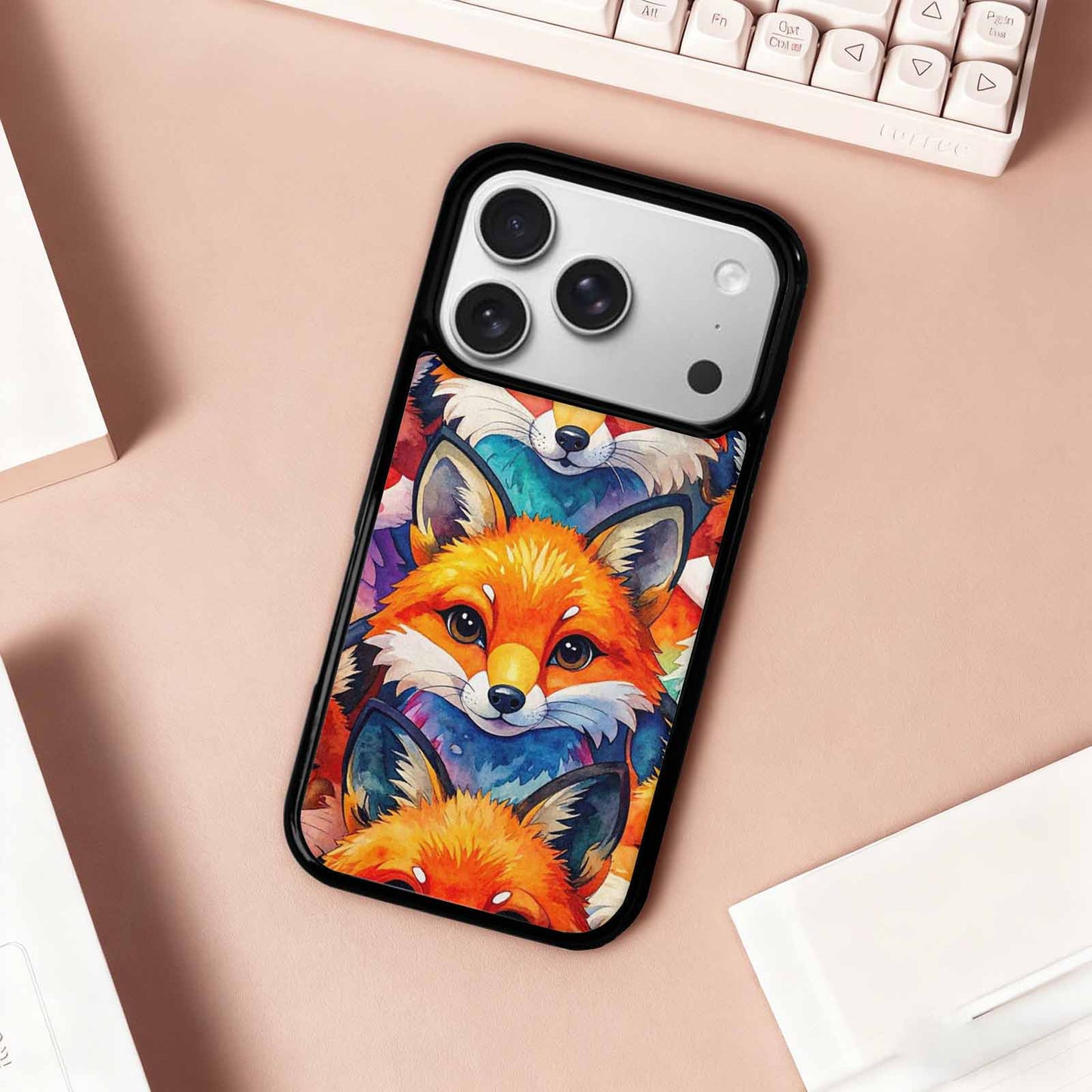 iPhone 17 Pro Case — Watercolor Kawaii Fox Faces Watercolor Abstract, Custom Designed Case Cover