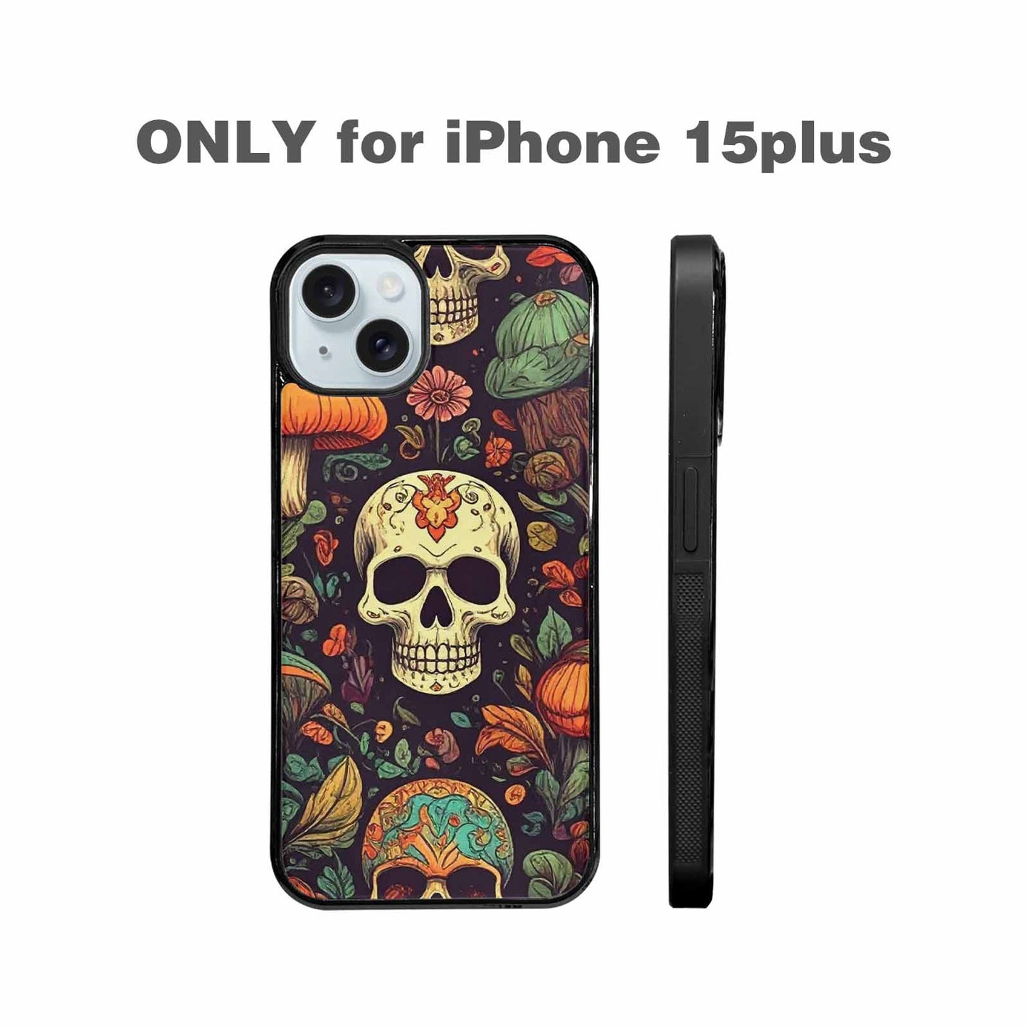 iPhone 15 Plus Case — Mushrooms And Skulls, Custom Print Case Cover