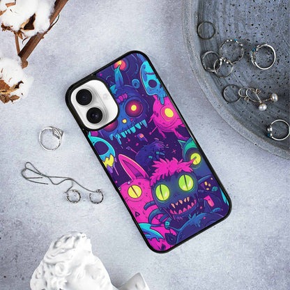 iPhone 16 Plus Case — Mixed Toxic Glow Creature Pattern Hundreds, Custom Printed Phone Case