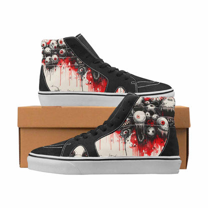 WOMEN'S Monsters Black & Red Ink High Top Canvas Custom Design Aesthetic Custom Art Shoes