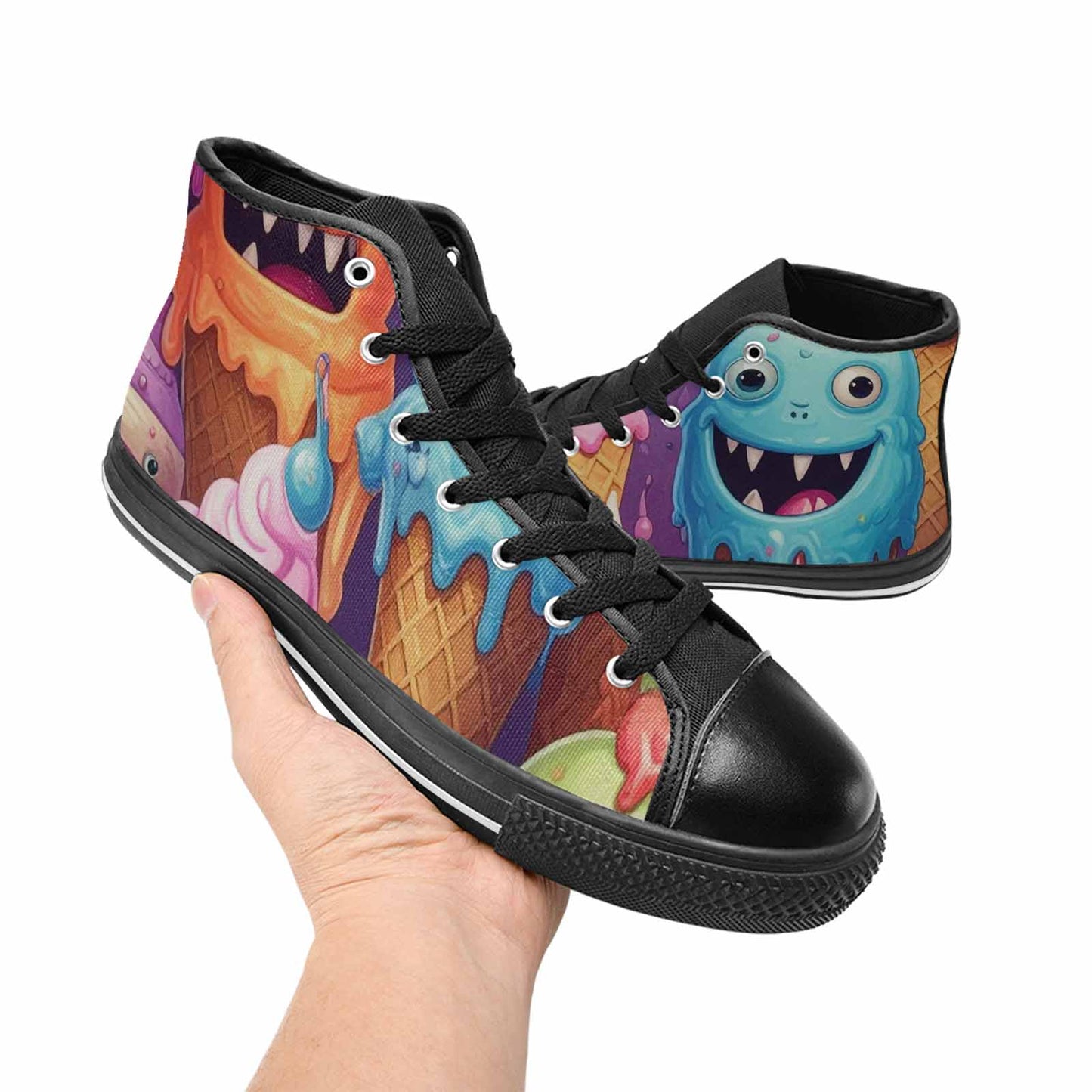 WOMEN'S Melting Icecream Cone Monster High Top Canvas Wallpaper Art Sneakers