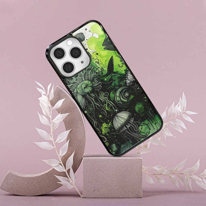 iPhone 15 Pro Max Case — Sea Creature Burst Black Green Ink, Custom Made Phone Cover